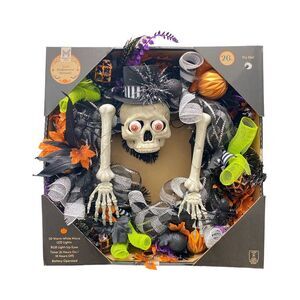 Member's Mark 26" Pre-Lit 50 Warm White LED, & RGB Eyes Fun Skeleton Wreath